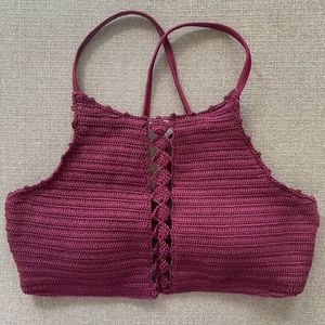 Target Xhilaration Maroon Crochet Swimsuit Top New with Tags